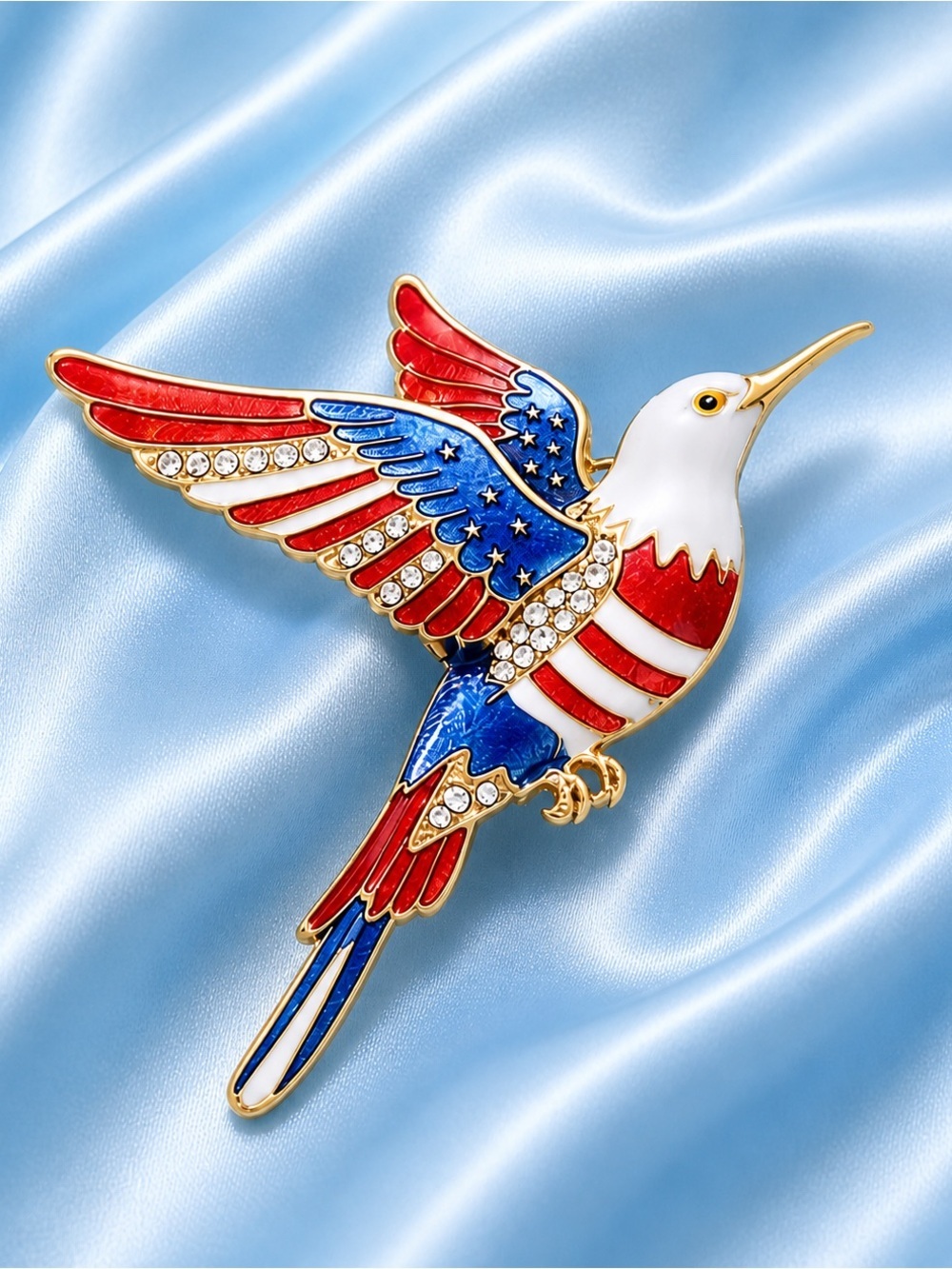 USA Flag Hummingbird Patriotic Brooch
